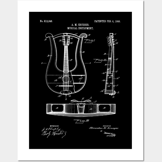 Patent Art - 1906 Lyre Stringed Instrument Wall Art by MadebyDesign